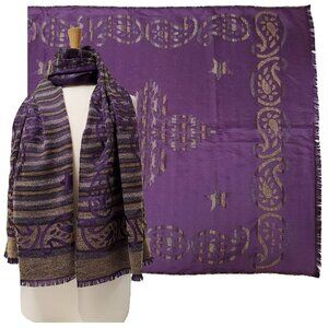 ETRO SCARF OBLONG SILK WOOL NYLON REVERSIBLE MIXED PRINT 72" LONG